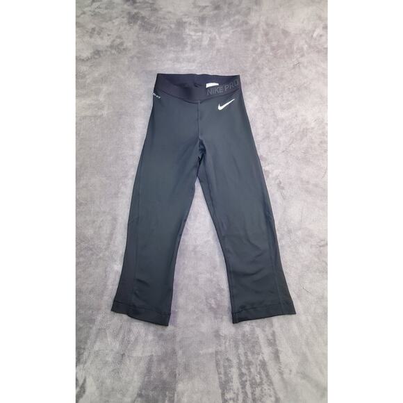 Nike Pro Women's Sz XS Leggings Dri-Fit Capri Length Compression Black Gym C15 - Picture 1 of 9